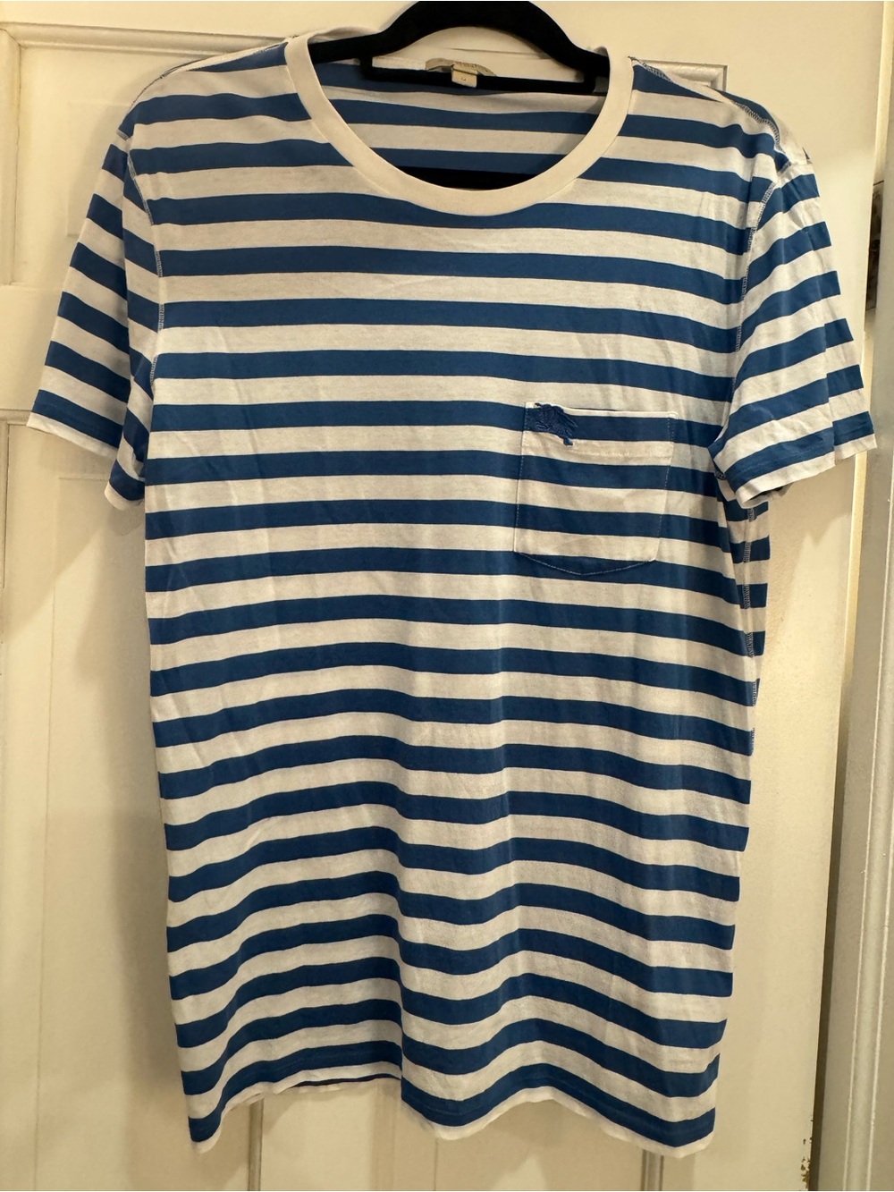 Burberry Blue & White Striped Short-Sleeve Pocket Tee